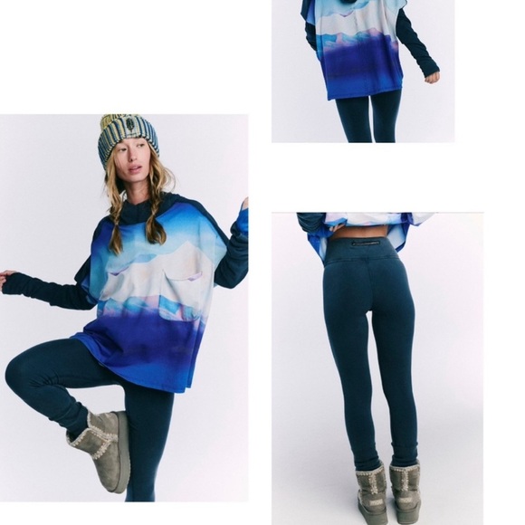 Free People Hot Shot Hooded Printed hoodie Mountain Mist Combo set size M - Picture 16 of 16